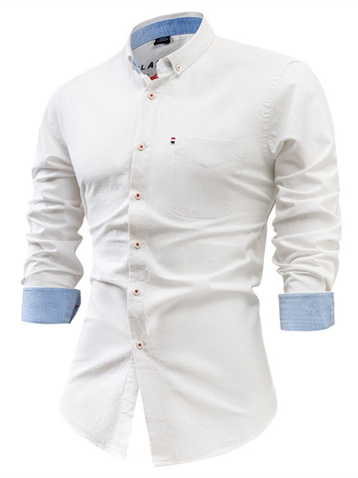 Cotton Linen Men's Shirts Solid Color Buttoned Men's Shirts Casual Shirt Long-sleeved Shirt