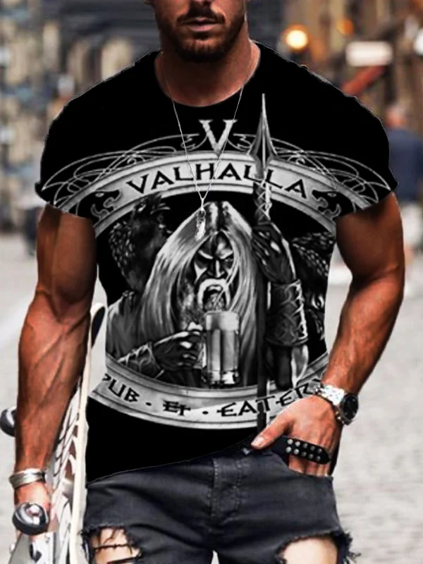 BrosWear Men's Viking Odin Vegvisir Graphic Round Neck T Shirt