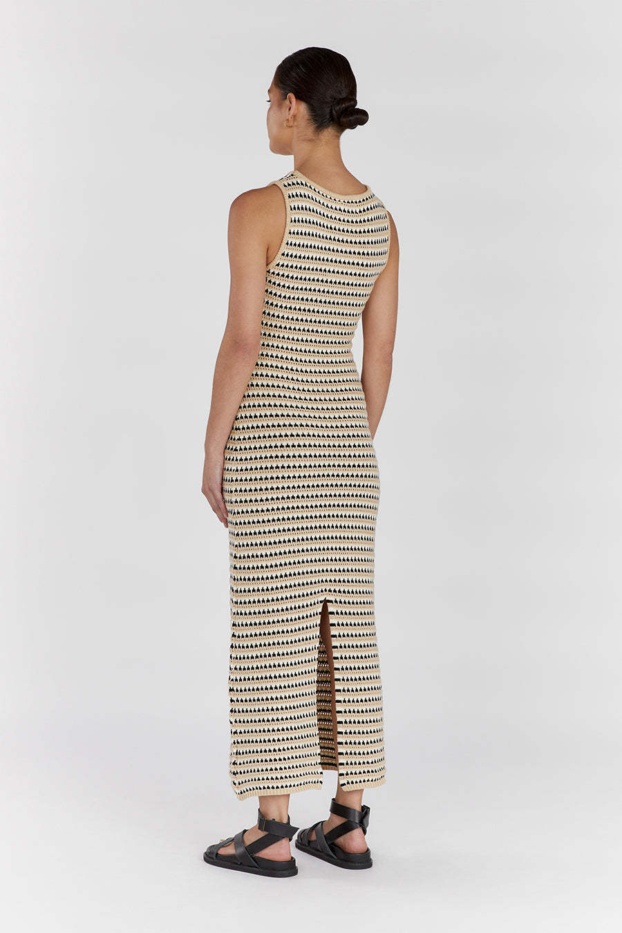 Ootddress Striped See-Through Long Dress Female Elegant Sleeveless High Waist Patchwork Fashion Beach Dress Knit Maxi Dress Summer