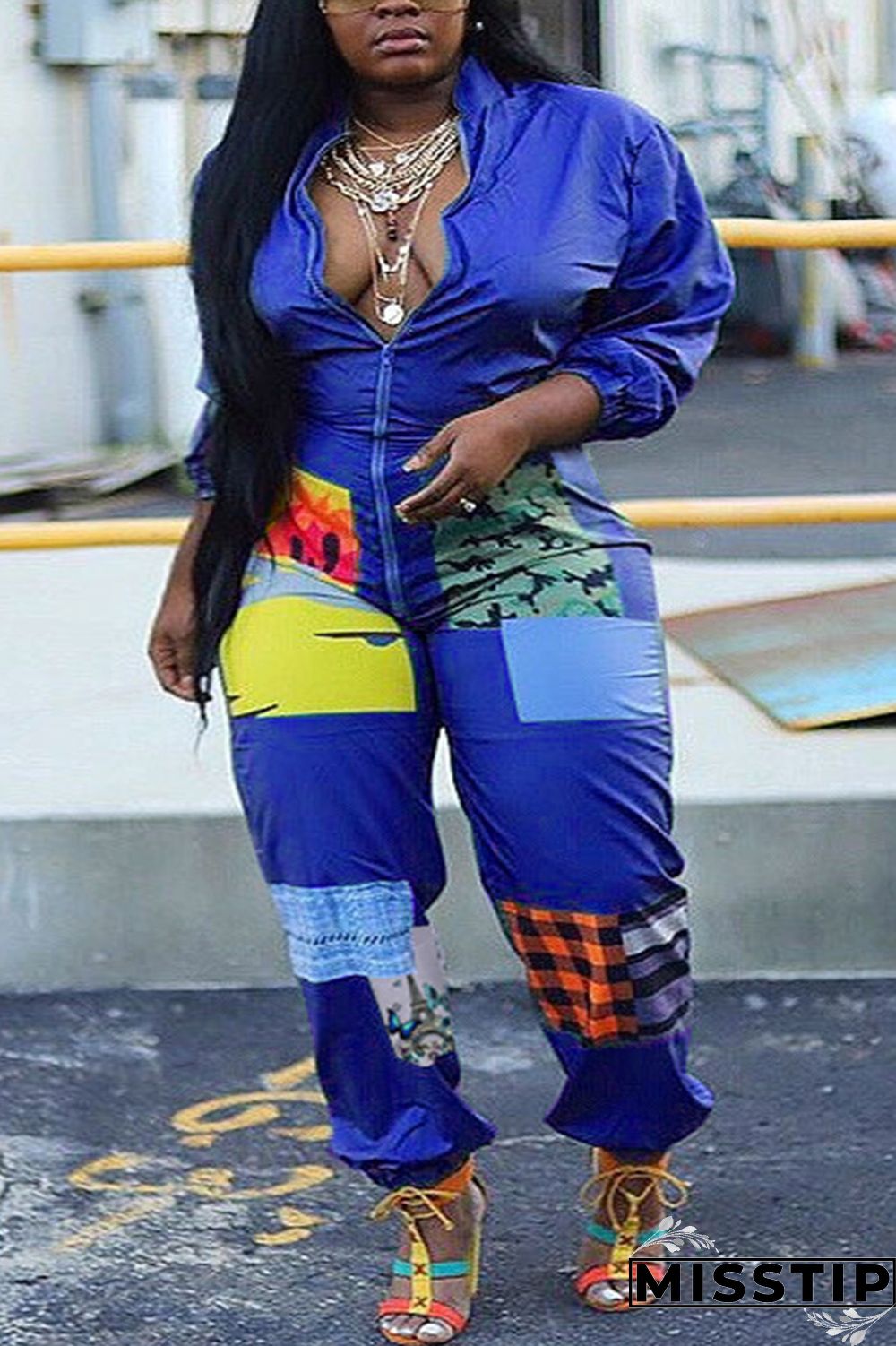 Leopard print Chemical fiber blend Sexy zipper Leopard Print Camouflage Zippered Zipper Plus Size