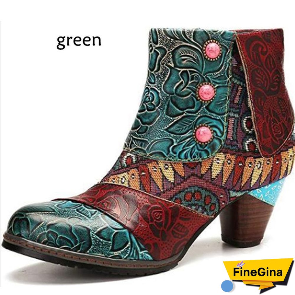 Ladies Fashion Round Toe Patent Leather High Thick Heel Stitching Casual Side Zipper