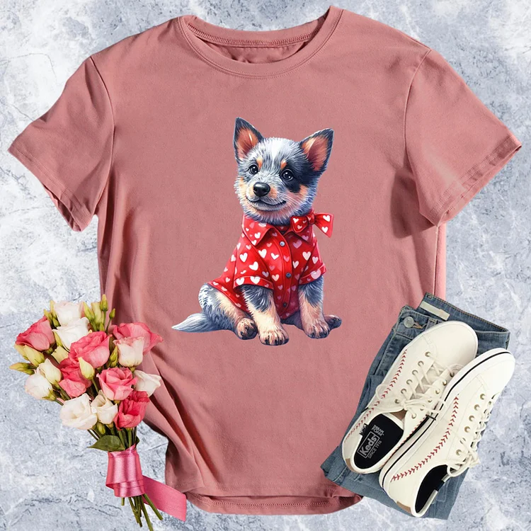 Spend Valentine’s Day with your favorite dog Round Neck T-shirt-0024510
