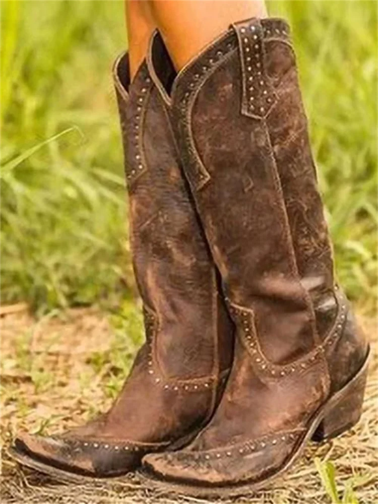 VChics Western Vintage Studded Cowgirl Boots