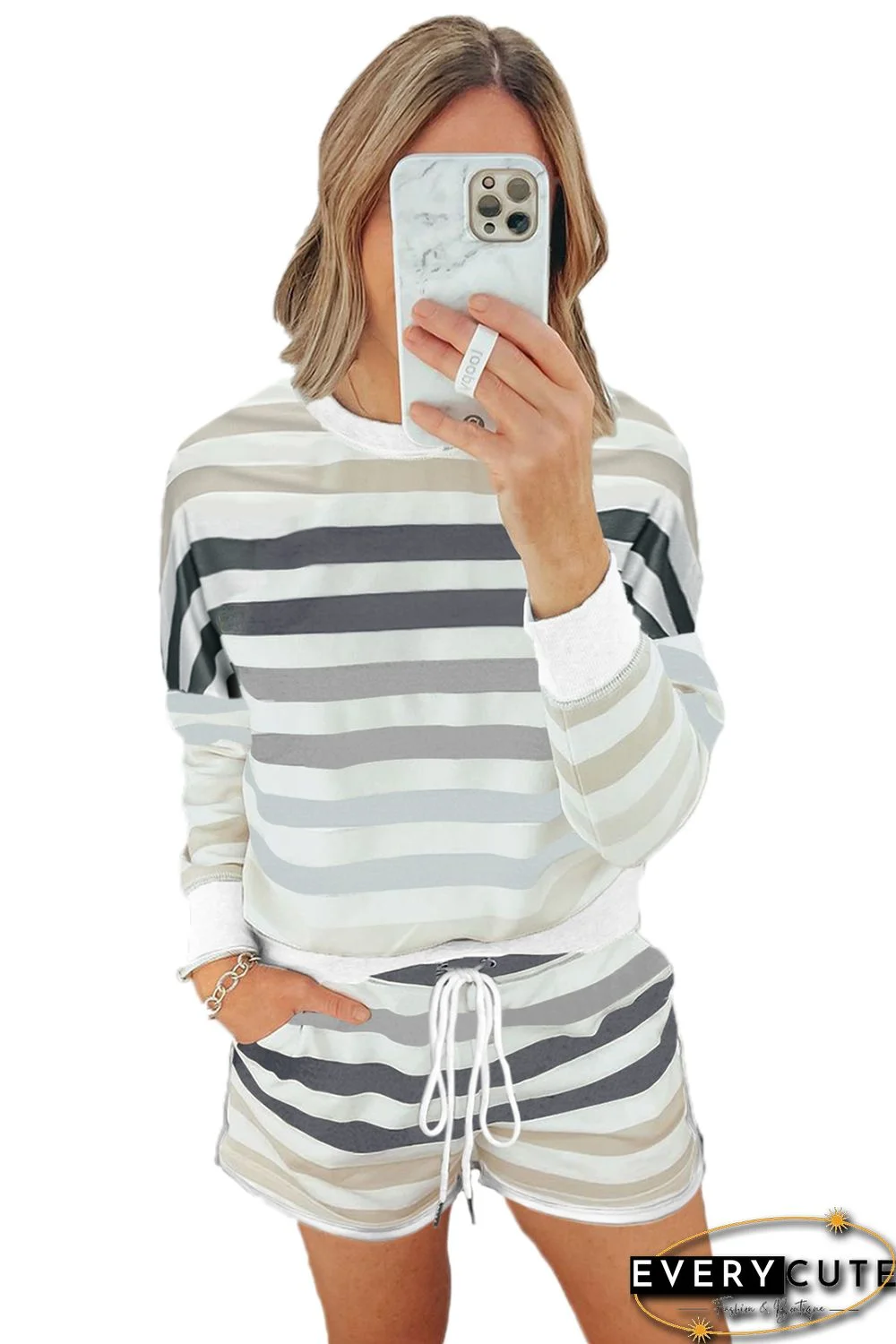 Gray Gradient Stripes Home Casual Suit