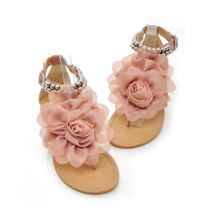 Yyvonne Sandals Three-Dimensional Flower Vacation Shoes Large-Size Sandals 40-43 Laded Flat Sandals Women