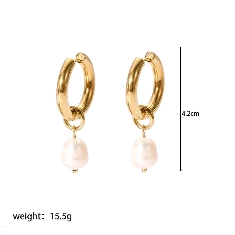 1 Pair Lady Geometric Plating 201 Stainless Steel Freshwater Pearl 18K Gold Plated Earrings