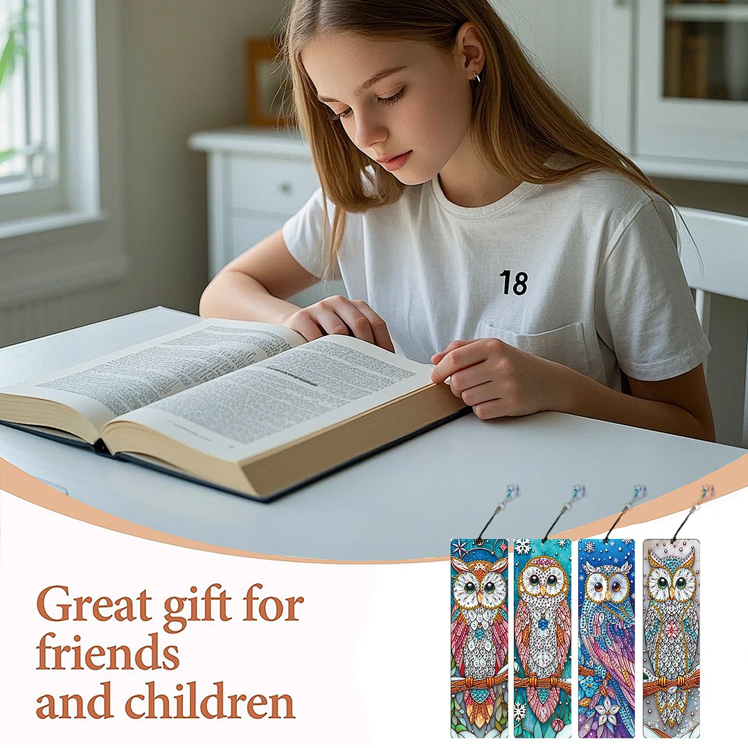 4Pcs Owl DIY Diamond Bookmark Art Projects Irregular Shaped Diamonds Diamond Painting Art Bookmarks with Crystal Pendants for DIY Making Beginners Adult Art Craft Supplies