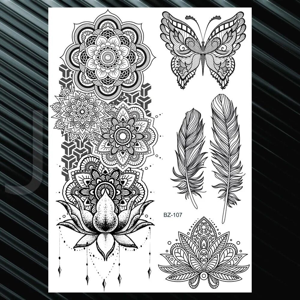 Sdrawing Henna Flower Temporary Tattoos For Women Fashion Body Art Tatoos Realistic Fake Jewelry Mandala Dreamcatcher Tattoos Sexy