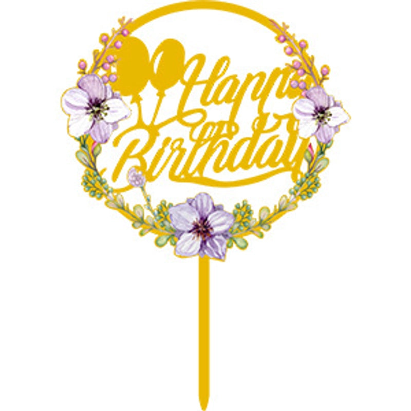 Acrylic Cake Topper Ins Style Floral Uv Color Printing Happy Birthday Dessert Decoration Plugin