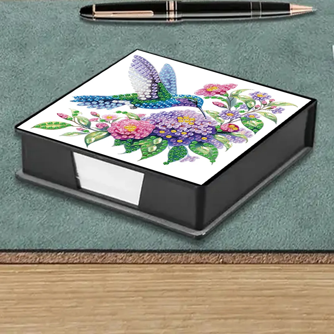 Flowers Birds PU DIY 5D Diamond Painting Note Box w/160 Sheet for Office Home(B)
