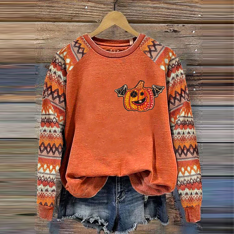 Halloween Pumpkin Geometric Printed Women's Sweatshirt