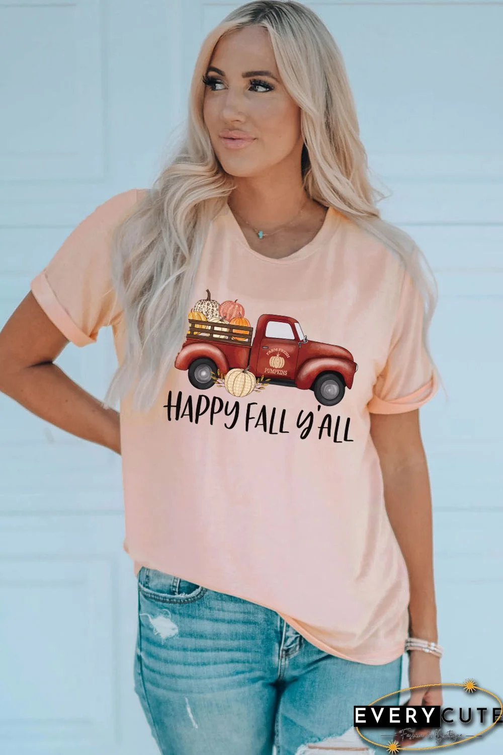 Pink Happy Fall Pumpkin Truck Graphic Tee