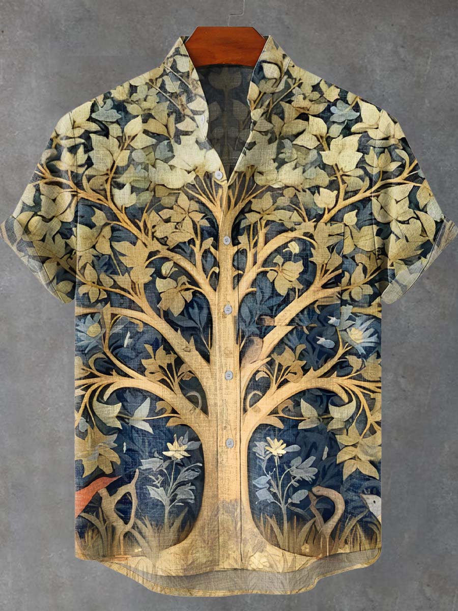 Vintage Art Leaf Vintage Print Casual 100% Cotton Shirt