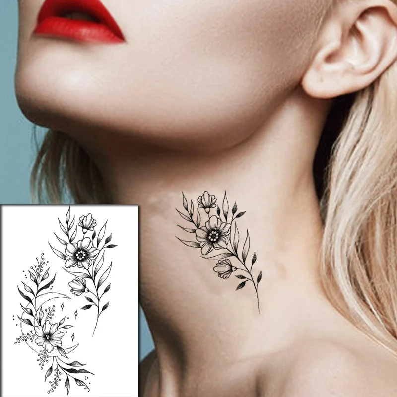 Sketch Rose Flowers Waterproof Temporary Tattoo Sticker Hand Lines Design Fake Tattoos Flash Tatoos Arm Chest Body Art for Women