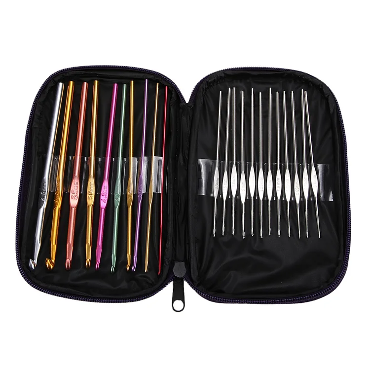 22pcs Aluminium Crochet DIY Craft Metal Handmade with Black Packet Knitting Tool