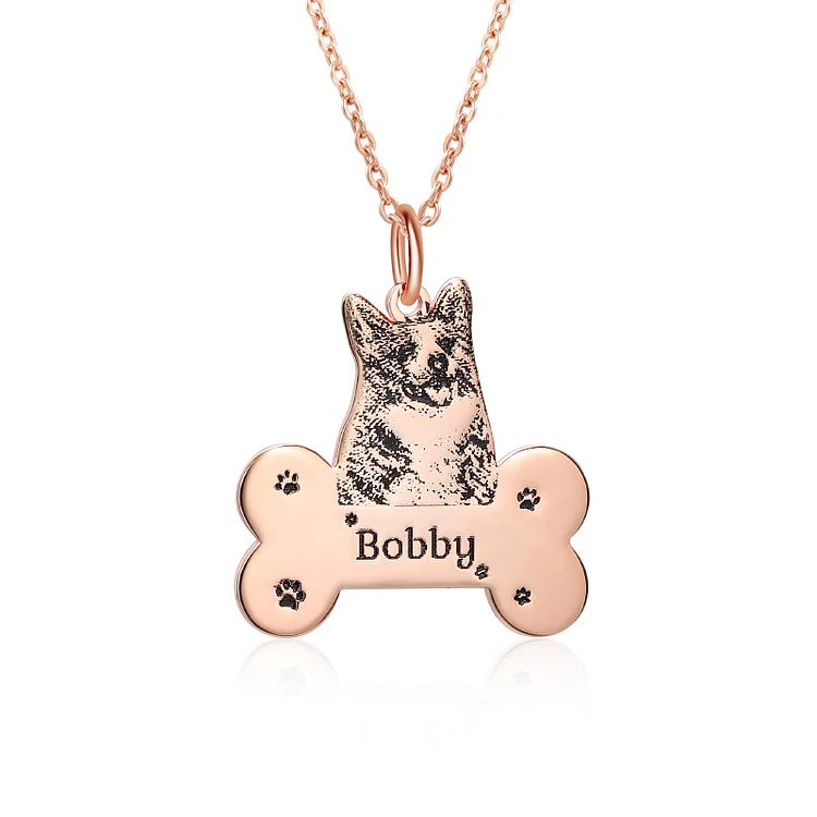 Pet Bond Personalized Photo Necklace Engraved 1 Name Pet Lover Cat Dog Necklace