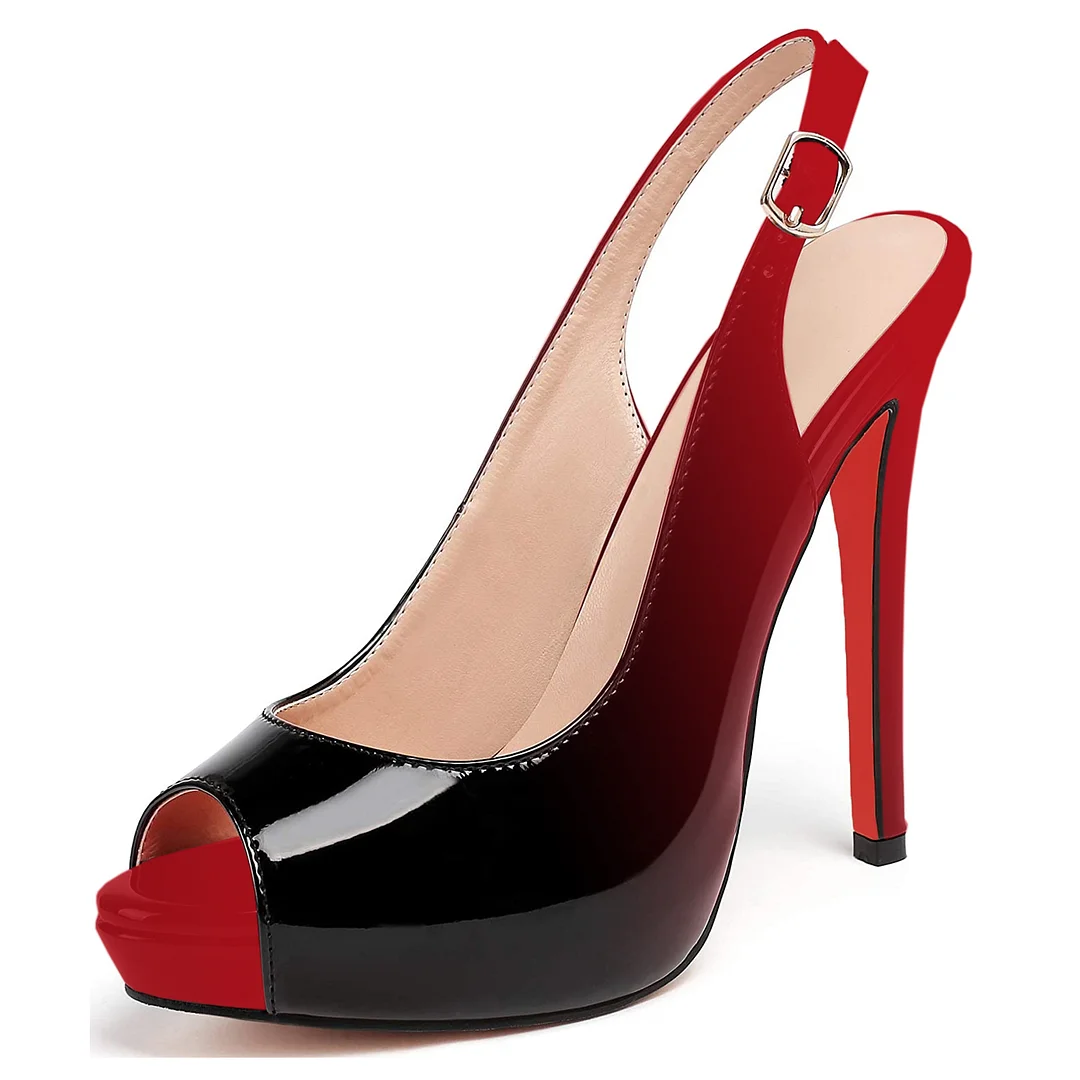 120mm Red Bottom Strap Slingback Sandals Peep Toe Platform Stilettos Patent Heels-MERUMOTE