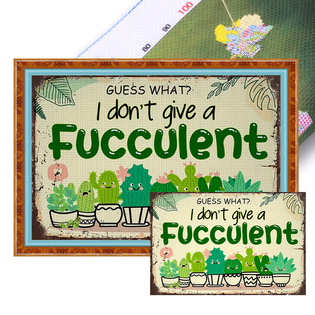 Retro Poster-Cactus Potted Plant Full 11CT Pre-stamped Canvas(40*60cm) Cross Stitch