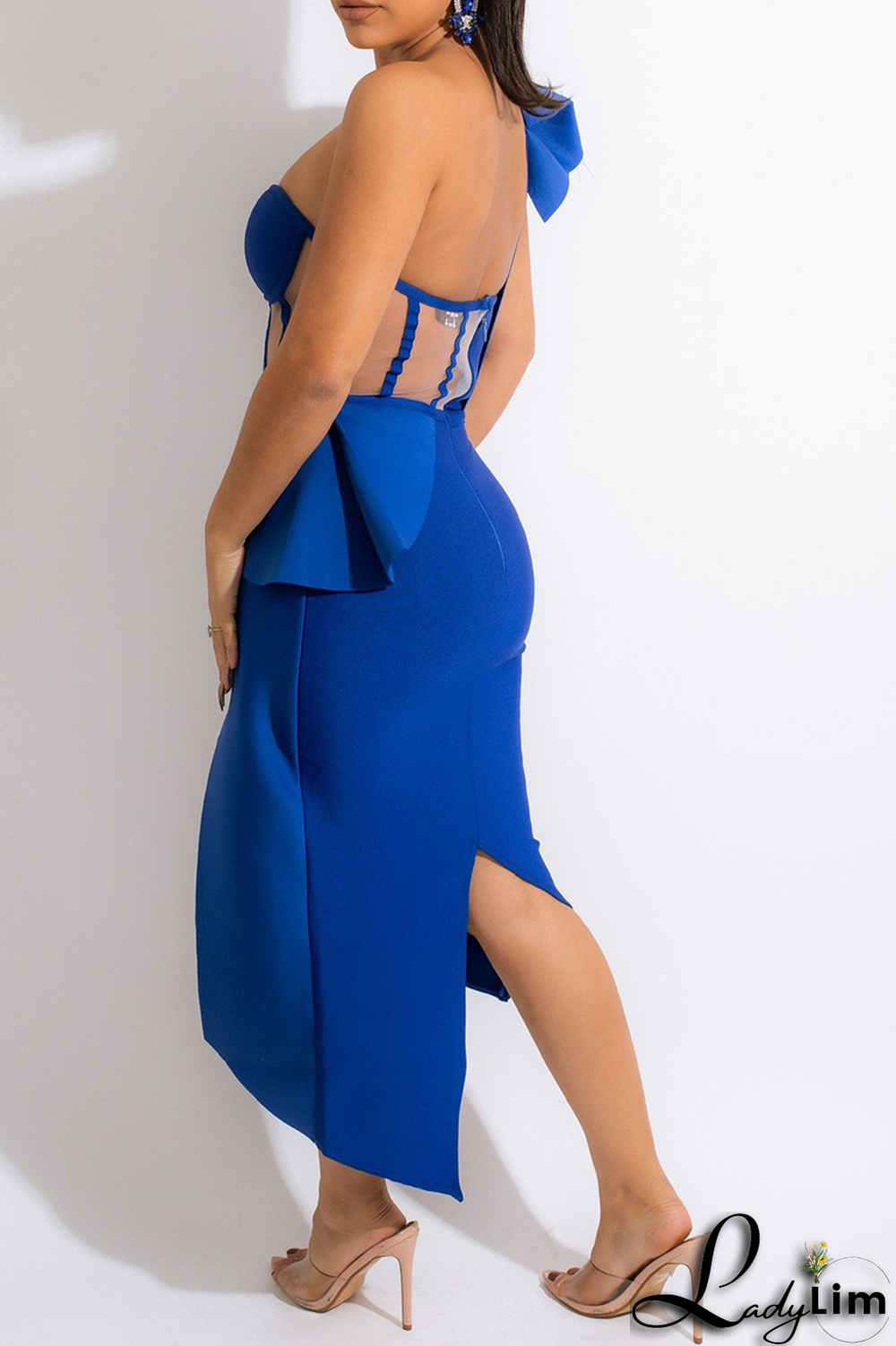 Red Sexy Solid Flounce One Shoulder Irregular Dress Dresses