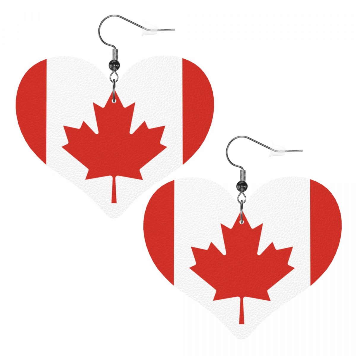 Canada Flag Heart Shaped Faux Leather Earrings
