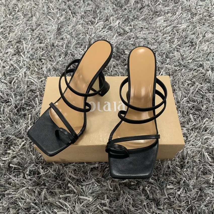 2021 New Summer Women Sandals Square Toe Ladies Heel Mules Sexy High Heels Sandal Slippers Female Fashion Woman Shoes 10.5CM