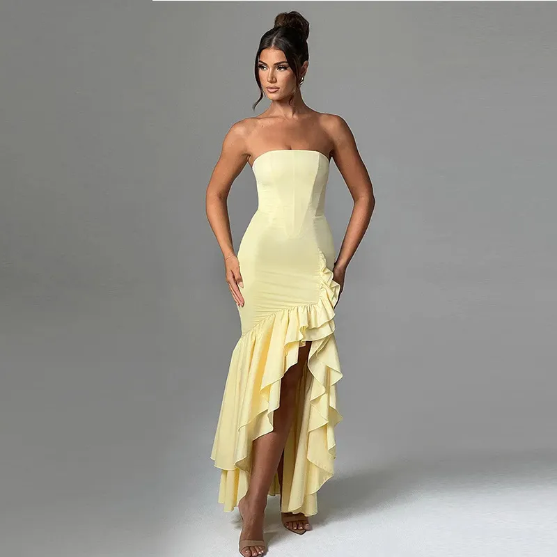 Uveng Uveng Women's Wear Elegant Strapless Slit Fashion Slim Backpack Hip Dress Dress