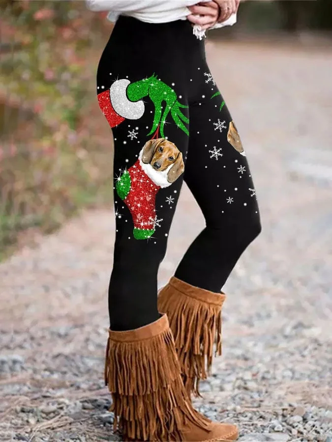 Women's Christmas Dog Print Leggings