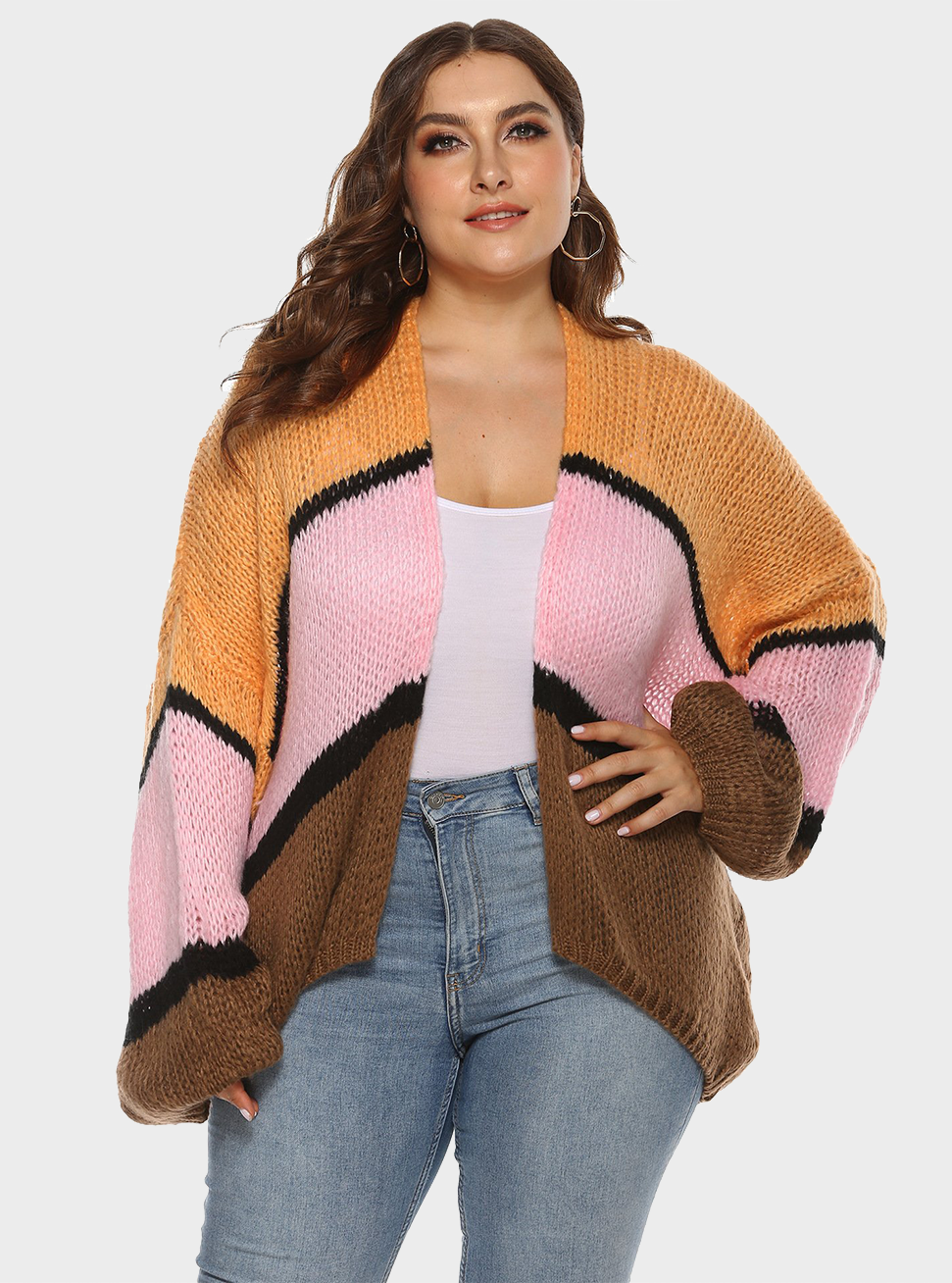  thdmladies Large Size Contrast Loose Coat thedmladies