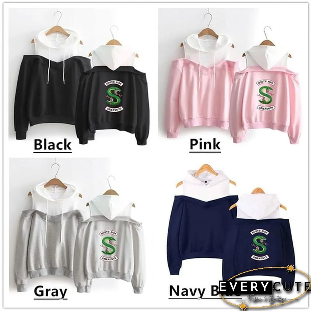 Southside Serpents Women Hooded Hoodies Girls Long Sleeve Sweatshirts Off Shoulder Sexy