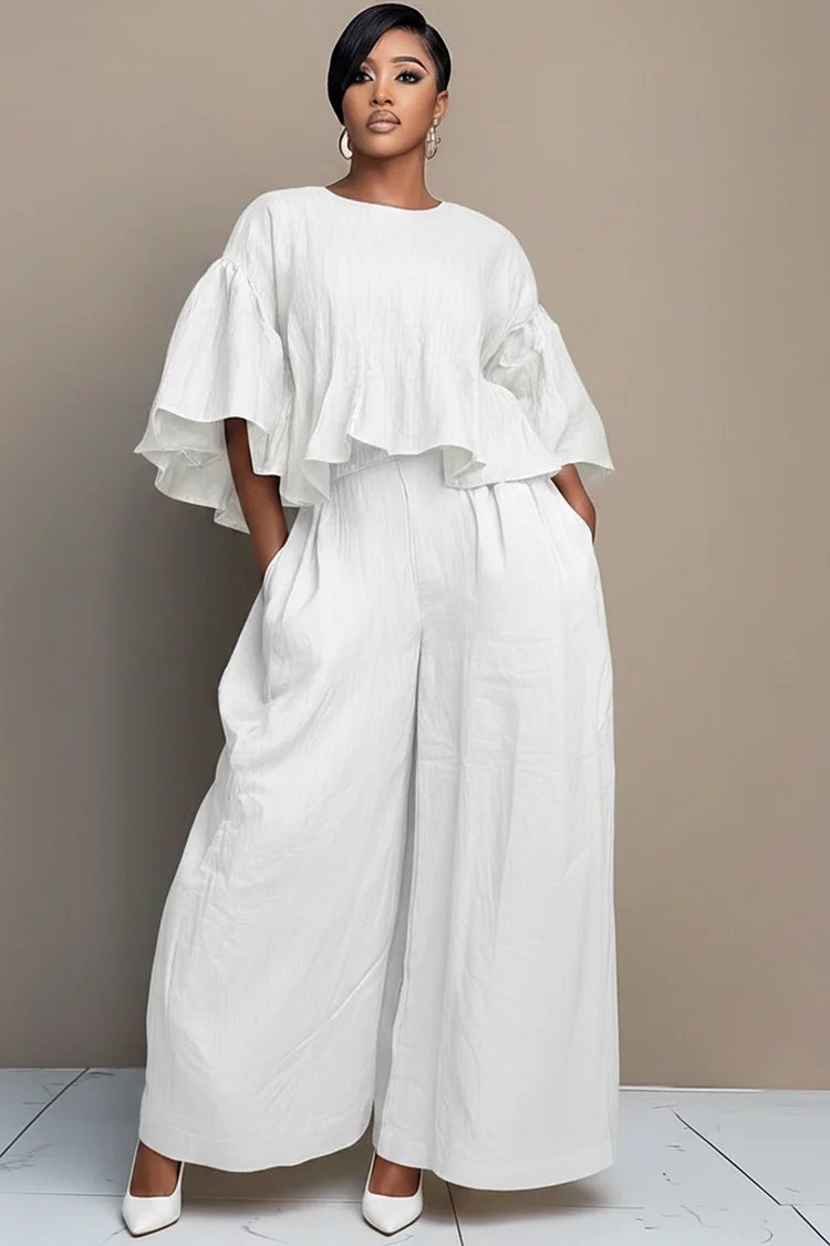 Xpluswear Design Plus Size Business Casual Purple Round Neck Half Sleeve Pocket Wide Leg Linen Two Piece Pant Sets [Pre-Order] 2024 - Xpluswear