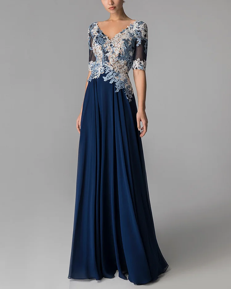 Elegant lace V-neck maxi dress gown