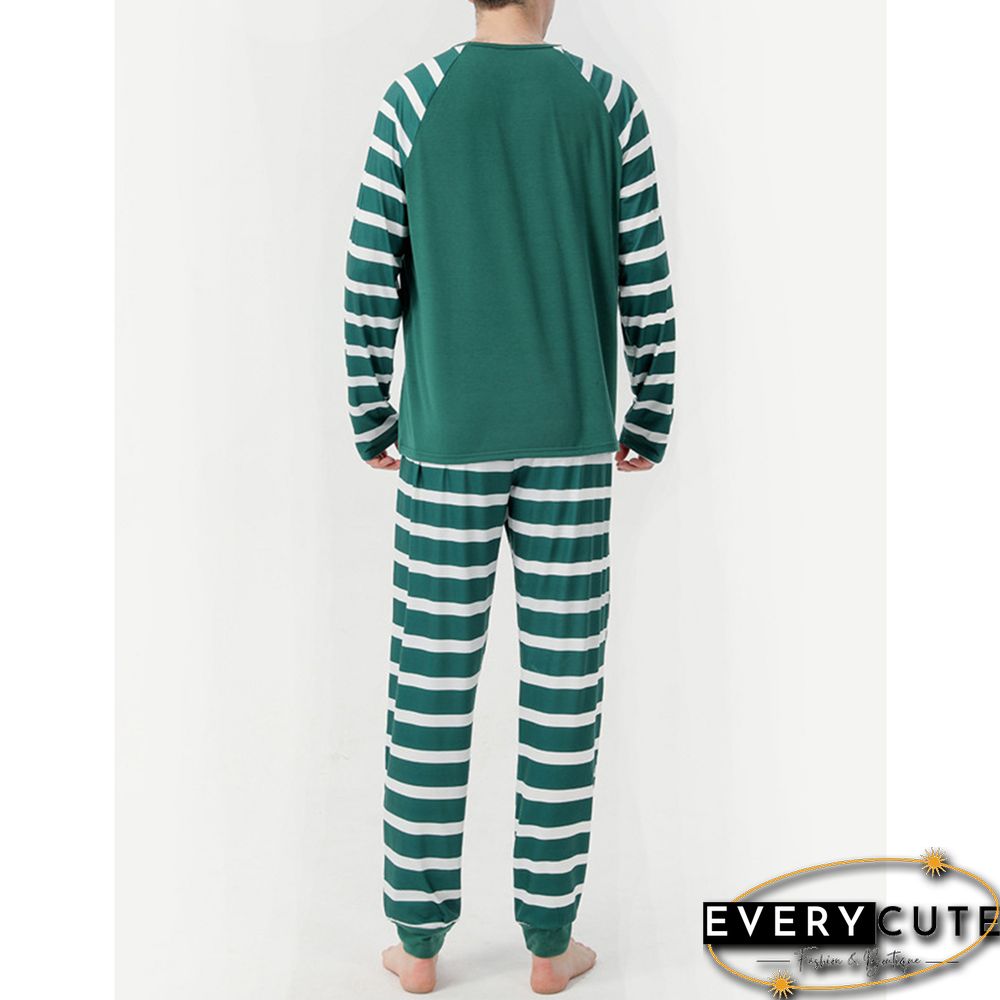 Green Striped Graphic Print Cotton Blend Lounge Set