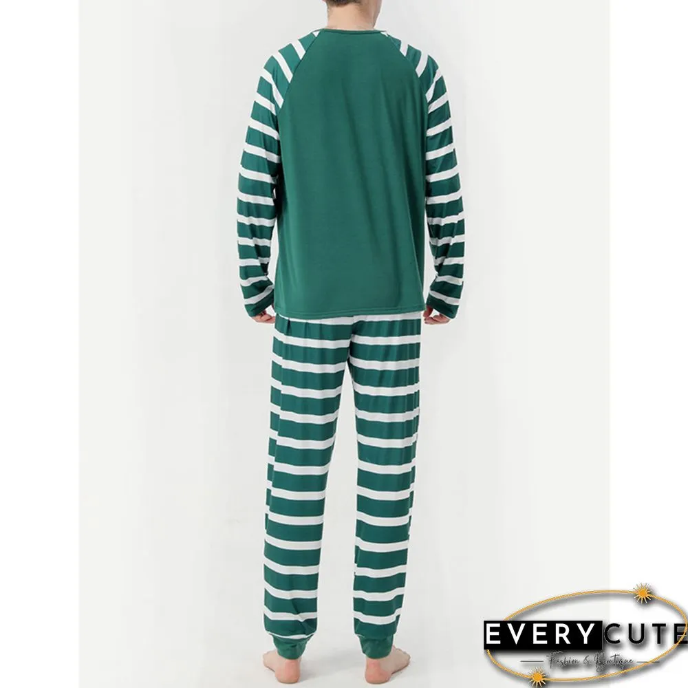 Green Striped Graphic Print Cotton Blend Lounge Set