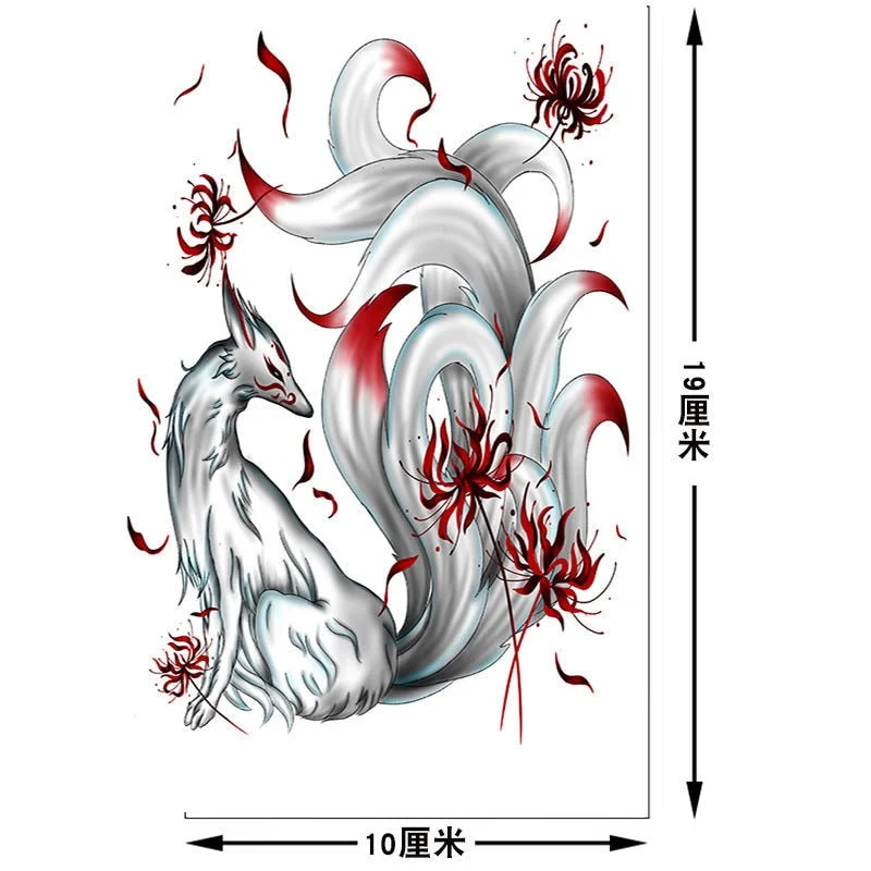 Colorful Fox Fake Tattoo Stickers For Men Women Arm Back Body Art Waterproof Nine-Tailed Fox Temporary Tattos Flash Decals Tatoo