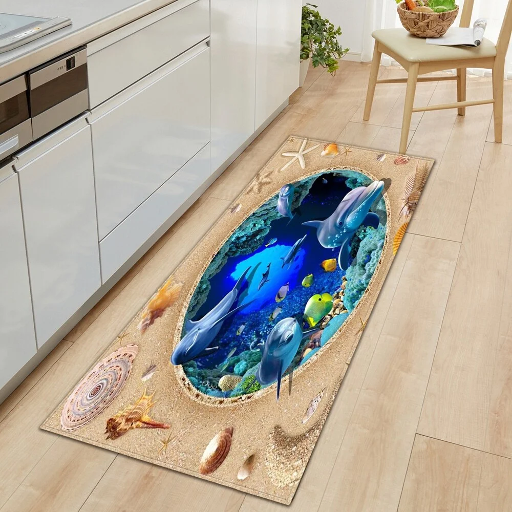 Underwater world Kitchen Mat Entrance Doormat 3D Pattern Bedroom Home Floor Decoration Living Room Carpet Bathroom Anti-slip Rug