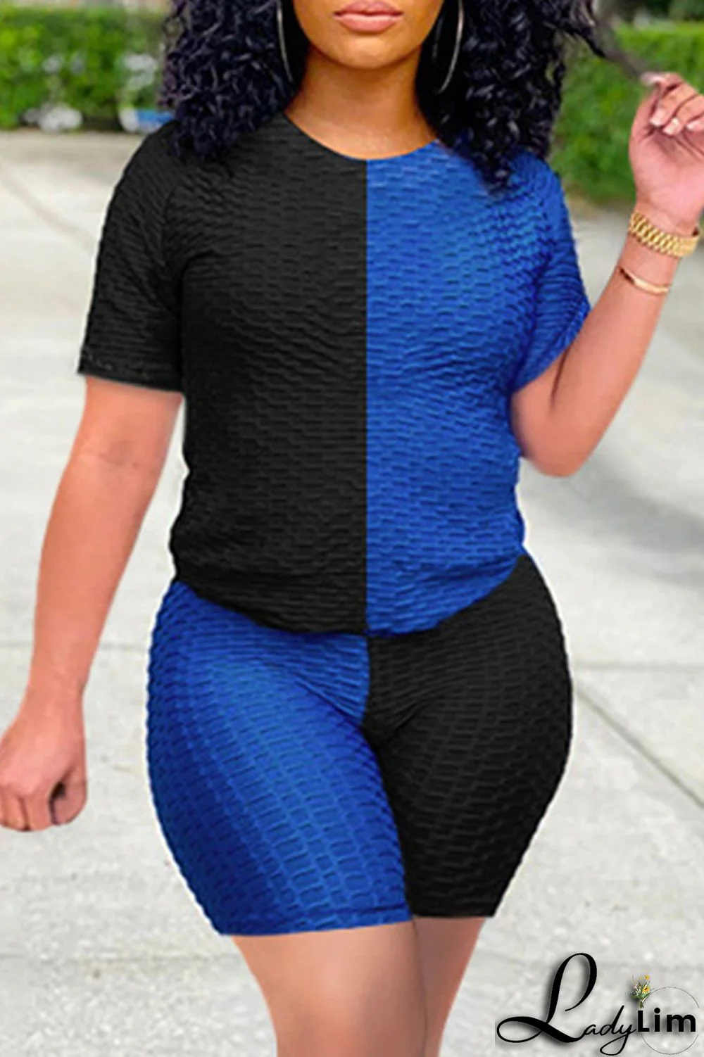 Yellow Grey Fashion Casual Solid Patchwork O Neck Short Sleeve Two Pieces