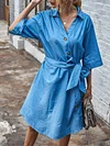 Casual Denim Lace-Up Half Sleeves Mini Dress