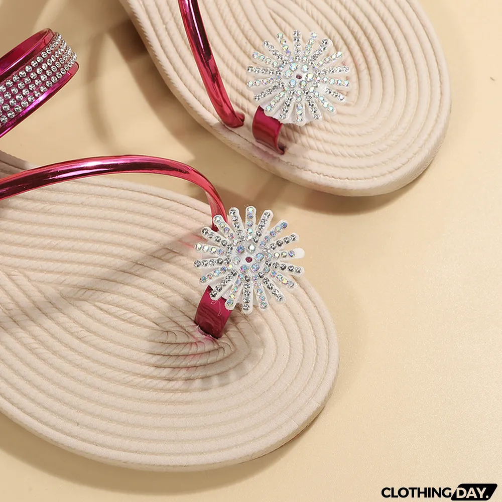 Red Fashion Casual Patchwork Rhinestone Round Comfortable Shoes