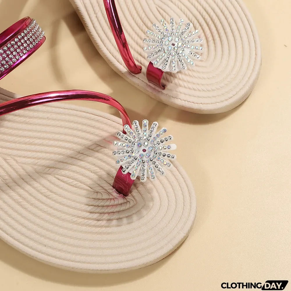 Red Fashion Casual Patchwork Rhinestone Round Comfortable Shoes