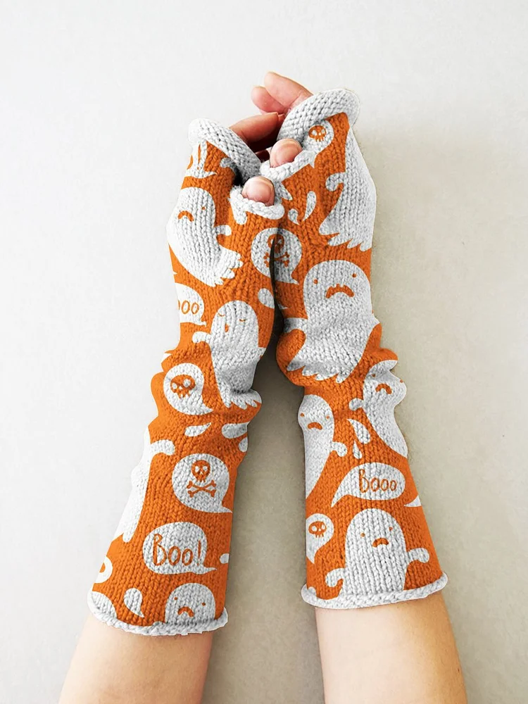 Halloween knitted wool gloves