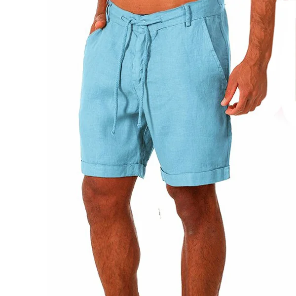 Men's Casual Solid Color Cotton Linen Shorts-inspireuse