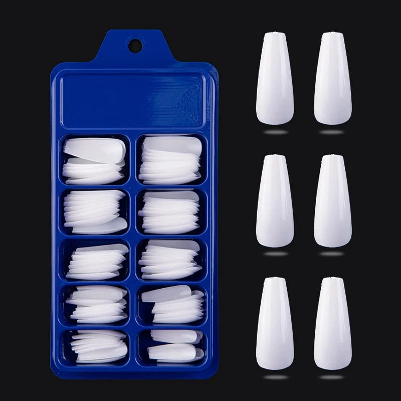 100 Pieces Long Press Fake Nails Full Acrylic Pressed Fake Nail Cover Reusable Full Coverage Nail Tips Manicure Tool CL05