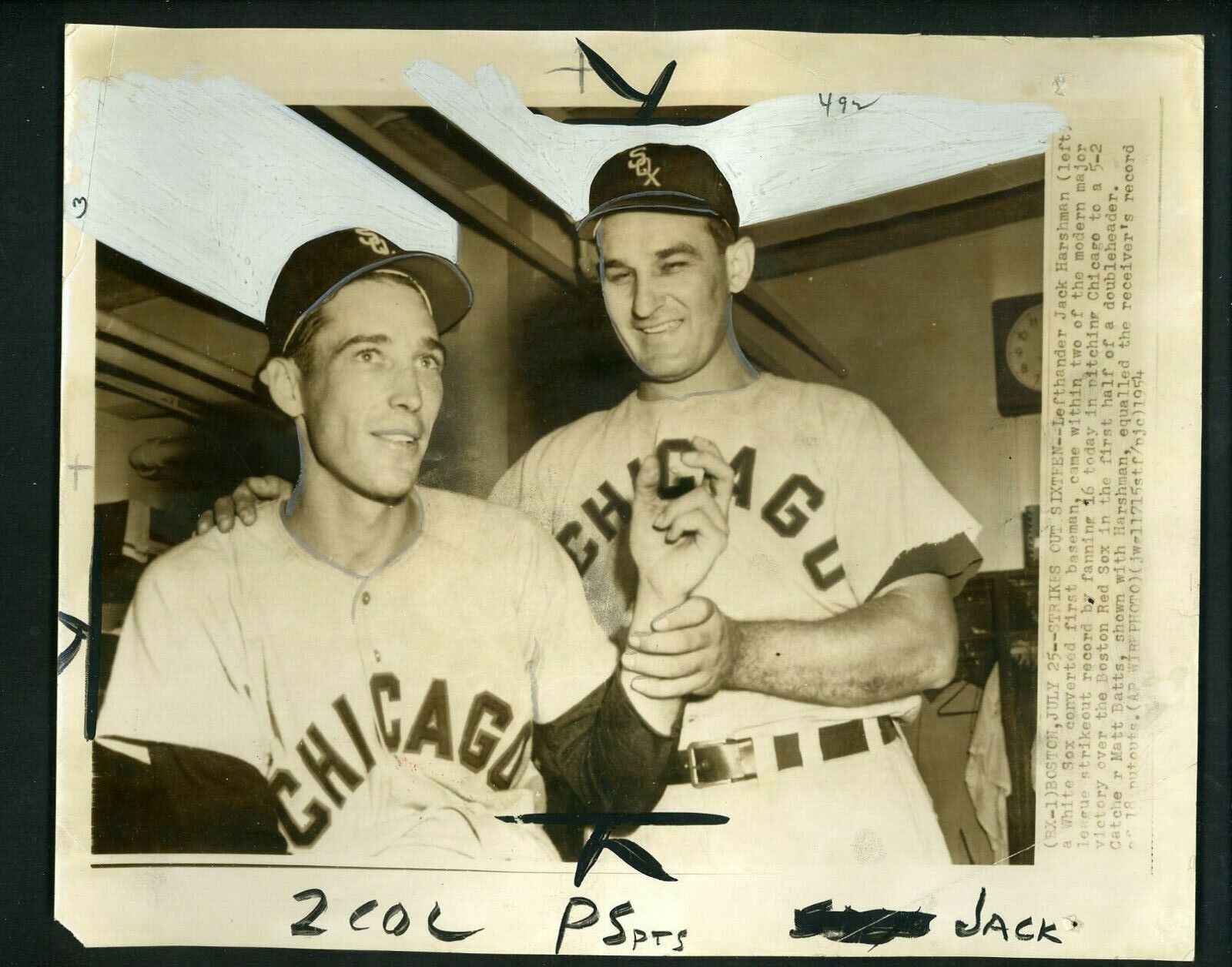 Jack Harshman strikes out 16 with Matt Batts 1954 Press Photo Poster painting Chicago White Sox