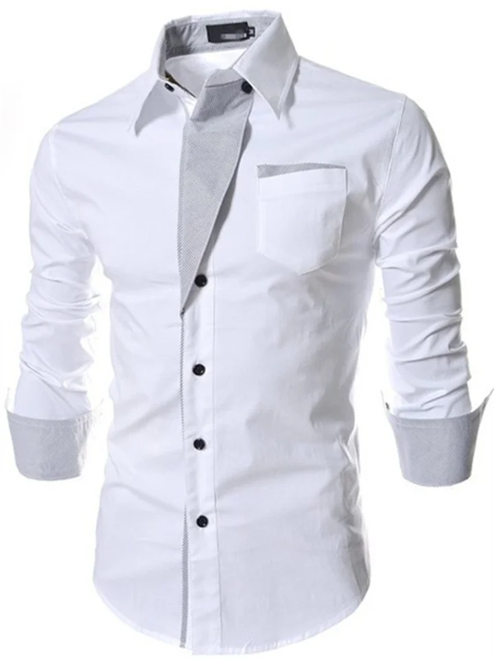 Men's Button Up Shirt Dress Shirt Collared Shirt Black White Red Long Sleeve Plain Collar Spring Fall Wedding Work Clothing Apparel