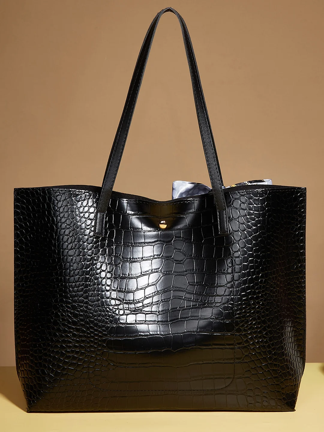 Croc-embossed silk scarf with one-shoulder tote