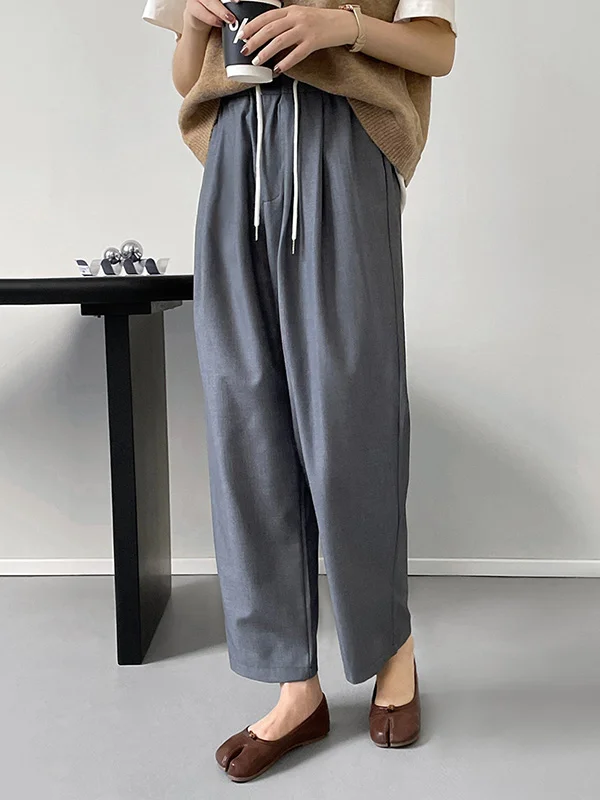 Casual Roomy Drawstring Pure Color Pants