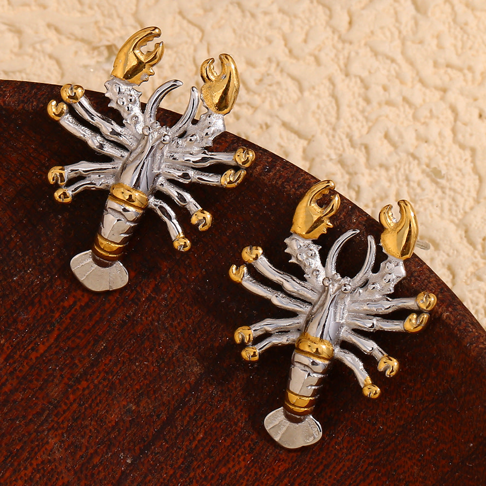 Fashionable Niche Personality Earrings Stainless Steel Plated 18K Gold Interlaced Spring And Summer Lobster Earrings