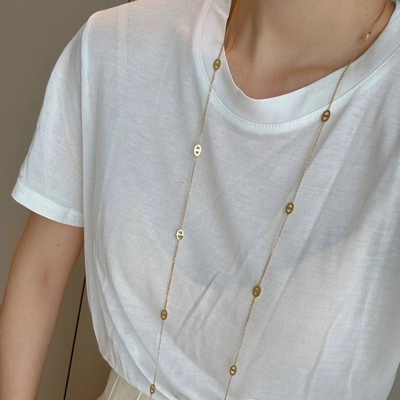 Casual Minimalist Letter 304 Stainless Steel Hollow Out Sweater Chain Long Necklace