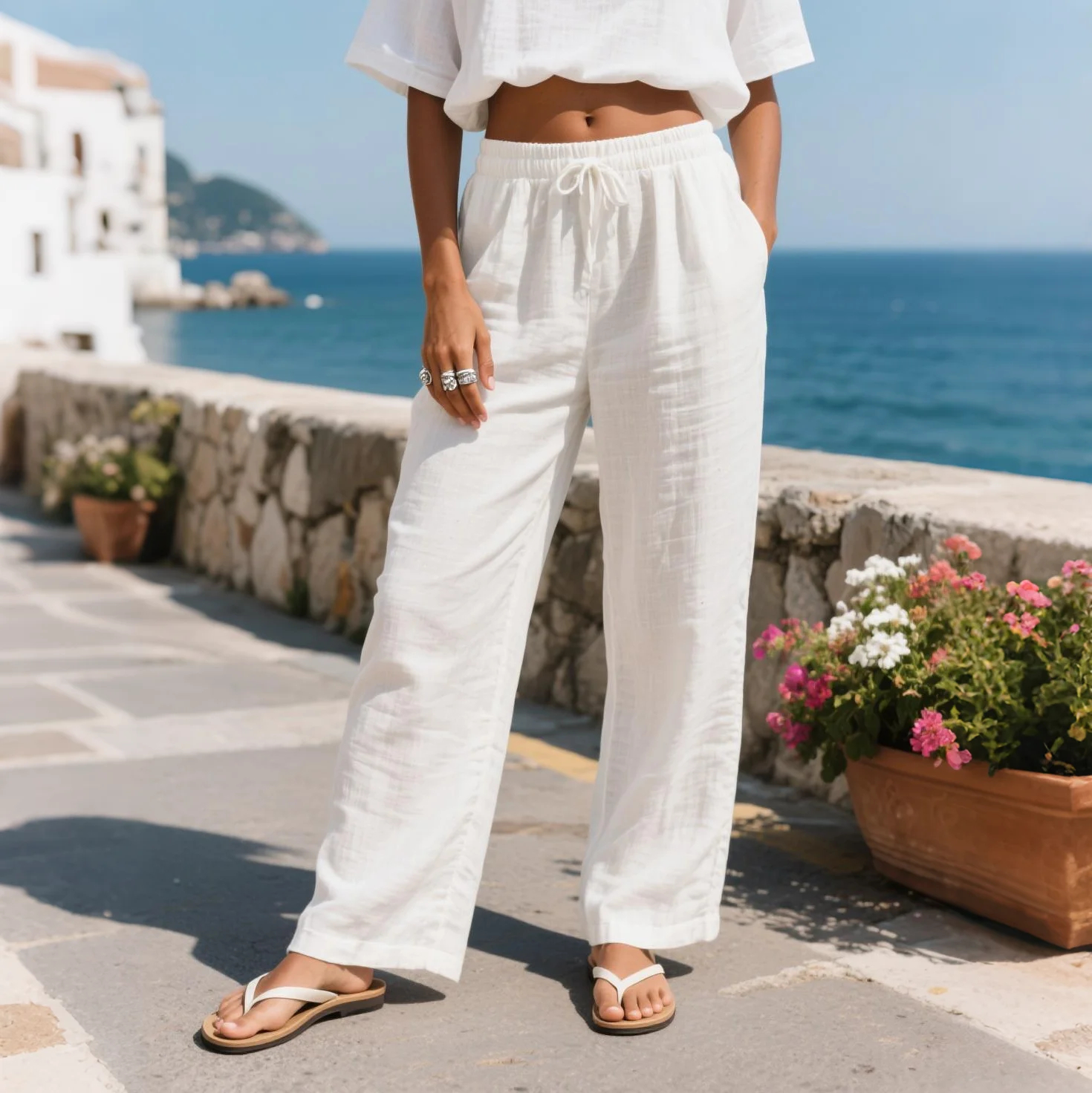 Women's Elegant Loose Comfortable Breathable Linen Elastic Waist Trousers