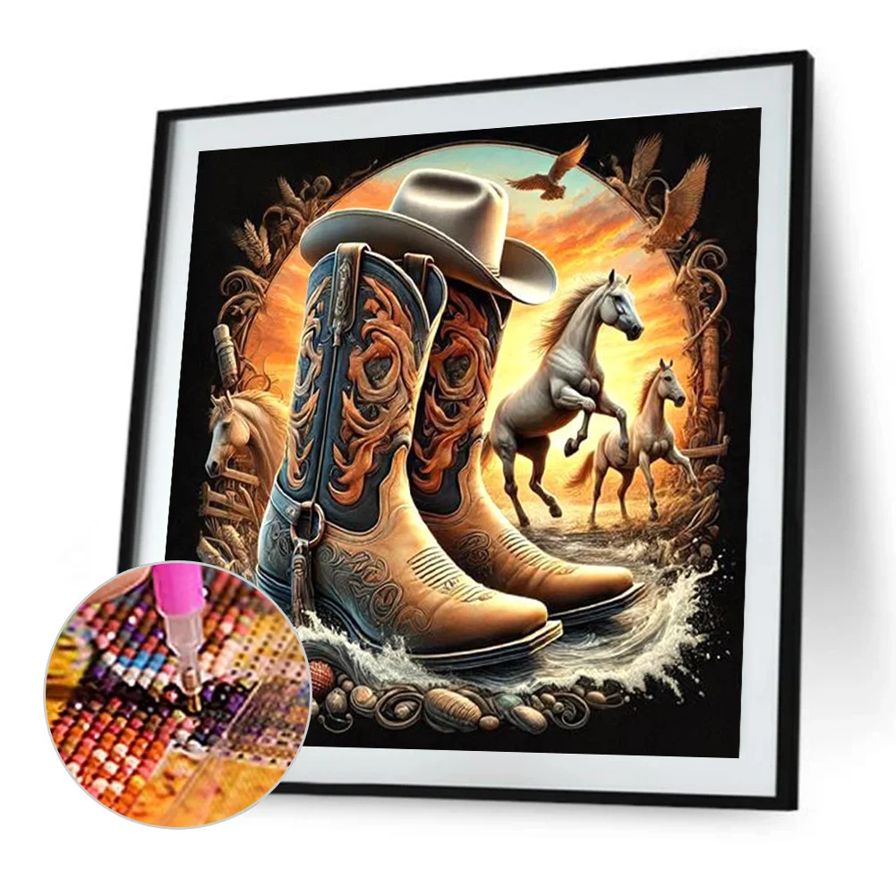 Diamond Painting - Full Round Drill - Boots Horse(Canvas|30*30cm)